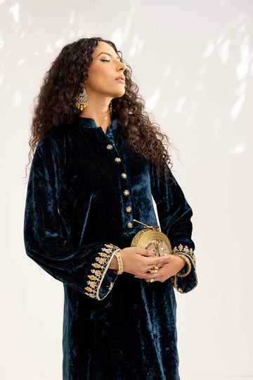 Teal Blue Kurta Pant with Dupatta HAND MADE